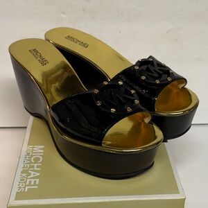 Michael Kors Black and Gold Platform Sandals